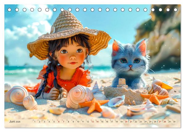 Produktbild: Lina und die Katzen - Magische Abenteuer in niedlichen Szenen (Tischkalender 2026 DIN A5 quer), CALVENDO Monatskalender