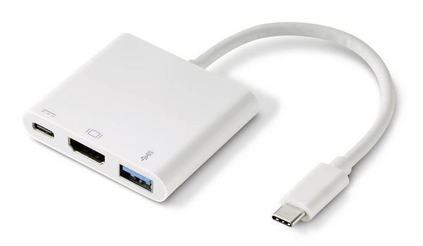 Produktbild: Renkforce RF-4366444 Adapter [1x USB-C&reg; Stecker - 1x HDMI-Buchse, USB 3.2 Gen 1 Buchse A (USB 3.0), USB-C&reg; Buchse] Wei&szlig;