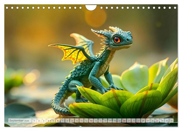 Produktbild: Regenbogenschuppen - Die geheime Welt der magischen Miniatur Drachen (Wandkalender 2026 DIN A4 quer), CALVENDO Monatskalender
