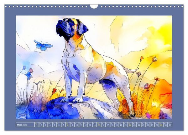 Produktbild: Majest&auml;tische English Mastiffs. Sanfte Riesen in Aquarell-Eleganz (Wandkalender 2026 DIN A3 quer), CALVENDO Monatskalender