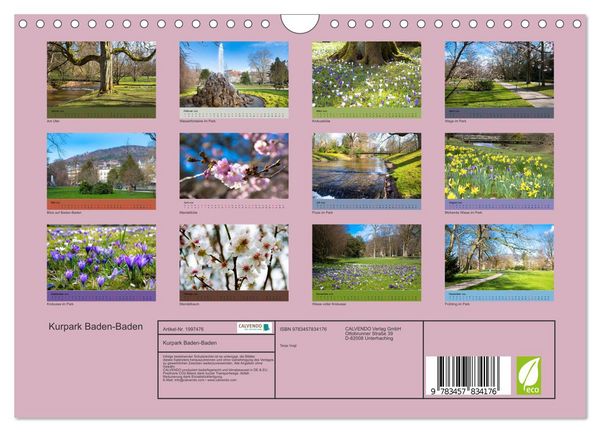 Produktbild: Kurpark Baden-Baden (Wandkalender 2026 DIN A4 quer), CALVENDO Monatskalender