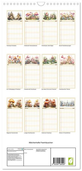 Produktbild: Familienplaner 2027 - M&auml;rchenhafte Feenh&auml;uschen mit 5 Spalten (Wandkalender, 21 x 45 cm) CALVENDO