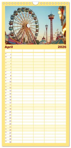 Produktbild: Familienplaner 2026 - Riesenr&auml;der und Kirmes mit 5 Spalten (Wandkalender, 21 x 45 cm) CALVENDO