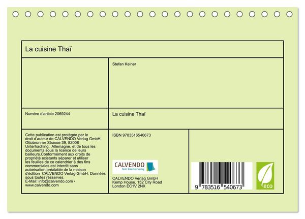 Produktbild: La cuisine Tha&iuml; (Calendrier de bureau 2026 DIN A5 vertical), CALVENDO calendrier mensuel