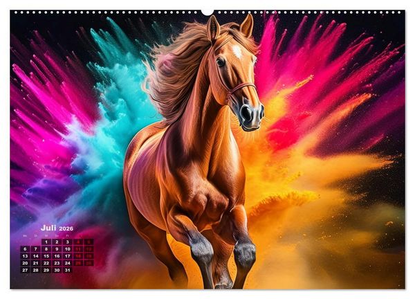Produktbild: Pferde im Farbenrausch (Wandkalender 2026 DIN A2 quer), CALVENDO Monatskalender