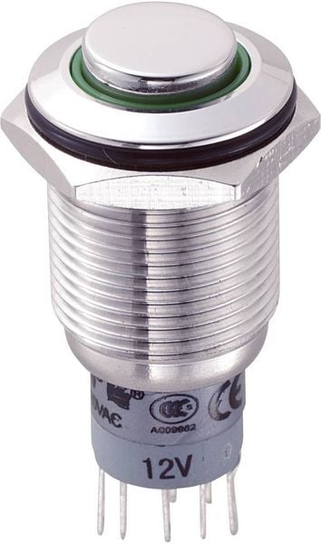 TRU COMPONENTS 701885 LAS2GQH-22ZE/G/12V/S/P Vandalismusgeschützter Druckschalter 250 V/AC 3 A 2 x Ein/Ein rastend Grün 1 St.