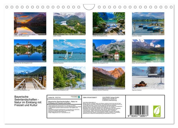 Produktbild: Bayerische Seenlandschaften - Natur im Einklang mit Freizeit und Kultur (Wandkalender 2026 DIN A4 quer), CALVENDO Monatskalender