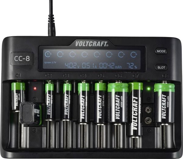 Produktbild: VOLTCRAFT CC-8 Rundzellen-Ladeger&auml;t LiIon, LiFePO, NiMH, NiCd A, Mignon (AA), Micro (AAA), Mini (AAAA), 9V Block, Baby (C), Sub-C