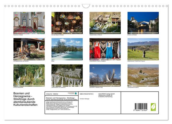 Produktbild: Bosnien und Herzegowina - Streifz&uuml;ge durch atemberaubende Kulturlandschaften (Wandkalender 2026 DIN A3 quer), CALVENDO Monatskalender