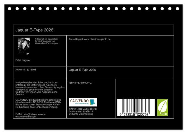 Produktbild: Jaguar E-Type 2026 (Tischkalender 2026 DIN A5 quer), CALVENDO Monatskalender