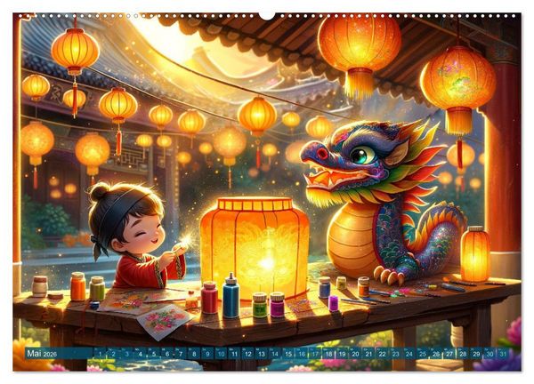 Produktbild: M&ouml;nch und Drache: Vier Jahreszeiten im Tempelgarten (hochwertiger Premium Wandkalender 2026 DIN A2 quer), Kunstdruck in Hochglanz