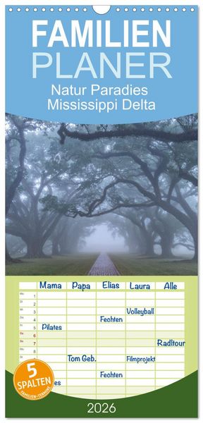 Produktbild: Familienplaner 2026 - Natur Paradies Mississippi Delta mit 5 Spalten (Wandkalender, 21 x 45 cm) CALVENDO