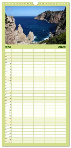 Produktbild: Familienplaner 2026 - Zauberhaftes Ibiza mit 5 Spalten (Wandkalender, 21 x 45 cm) CALVENDO