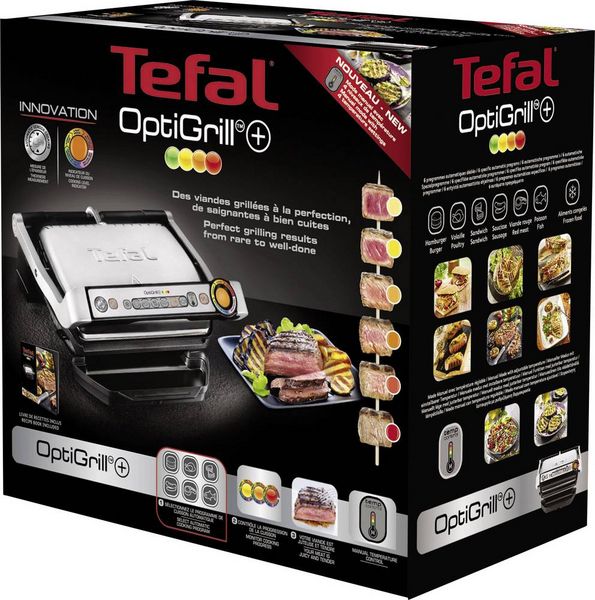Produktbild: Tefal Optigrill+ Elektro Kontaktgrill Automatische Temperaturanpassung Edelstahl (geb&uuml;rstet), Schwarz