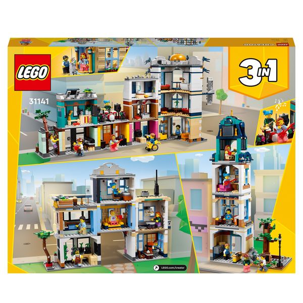 LEGO Creator 3-in-1 31141 Hauptstraße, Modellbau-Set mit vielen Gebäuden