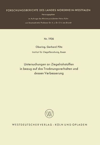 Produktbild: Untersuchungen an Ziegelrohstoffen in bezug auf das Trocknungsverhalten und dessen Verbesserung