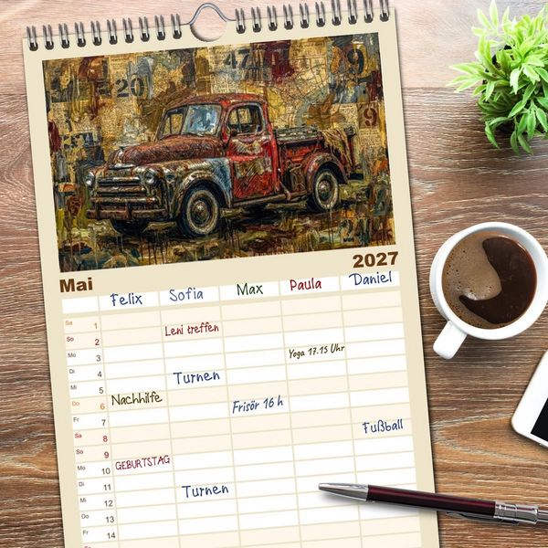 Produktbild: Familienplaner 2027 - Patina und PS mit 5 Spalten (Wandkalender, 21 x 45 cm) CALVENDO
