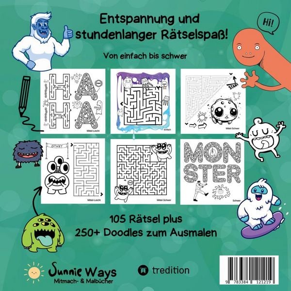 Produktbild: Labyrinth Rätselbuch für Kinder - Das Mega Monster Labyrinth Rätselbuch plus 250+ Monster Doodles zum Ausmalen