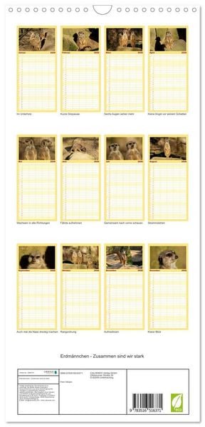 Produktbild: Familienplaner 2026 - Erdm&auml;nnchen - Zusammen sind wir stark mit 5 Spalten (Wandkalender, 21 x 45 cm) CALVENDO