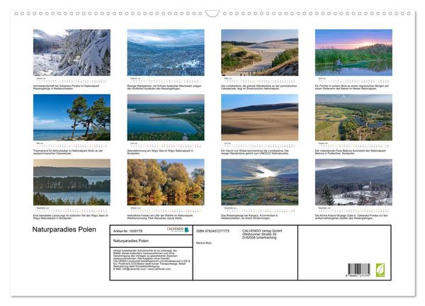 Produktbild: Naturparadies Polen (Wandkalender 2026 DIN A2 quer), CALVENDO Monatskalender