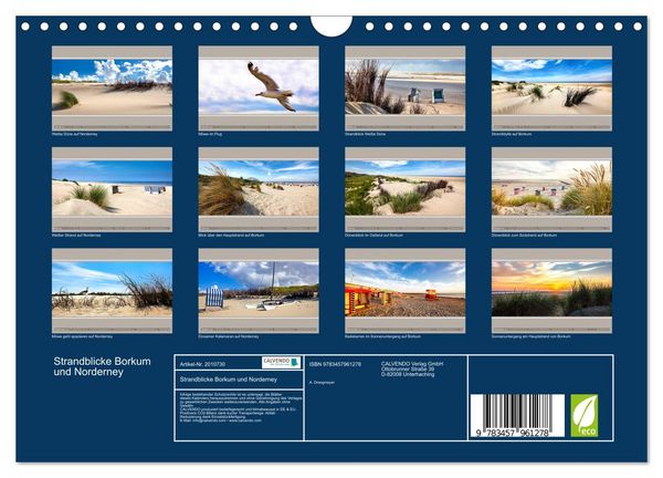 Produktbild: Strandblicke Borkum und Norderney (Wandkalender 2026 DIN A4 quer), CALVENDO Monatskalender