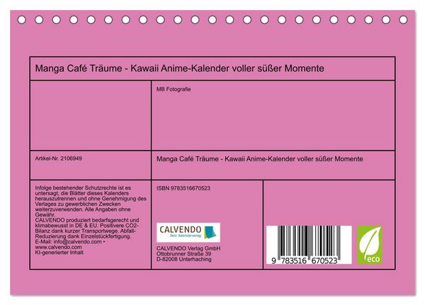 Produktbild: Manga Caf&eacute; Tr&auml;ume - Kawaii Anime-Kalender voller s&uuml;&szlig;er Momente (Tischkalender 2026 DIN A5 quer), CALVENDO Monatskalender