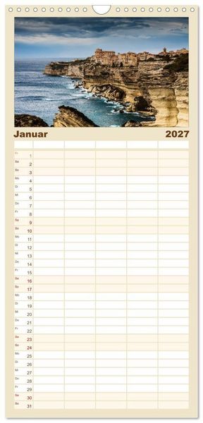 Produktbild: Familienplaner 2027 - Bonifacio. Korsika mit 5 Spalten (Wandkalender, 21 x 45 cm) CALVENDO