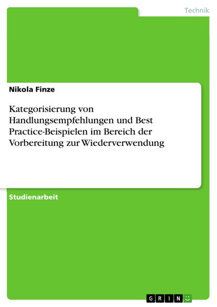 Produktbild: Kategorisierung von Handlungsempfehlungen und Best Practice-Beispielen im Bereich der Vorbereitung zur Wiederverwendung