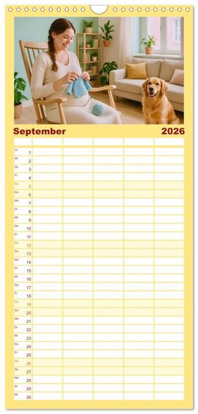 Produktbild: Familienplaner 2026 - Stricken und Wolle mit 5 Spalten (Wandkalender, 21 x 45 cm) CALVENDO