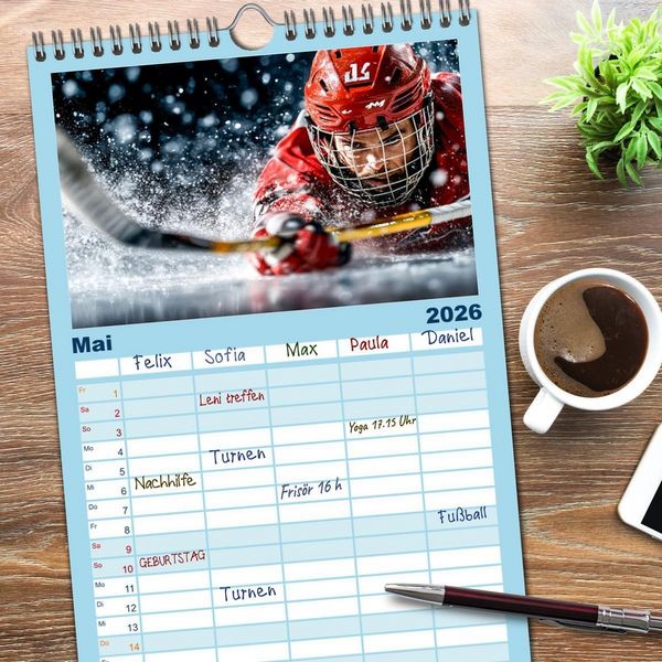 Produktbild: Familienplaner 2026 - Kufen, Ski & Snowboard mit 5 Spalten (Wandkalender, 21 x 45 cm) CALVENDO