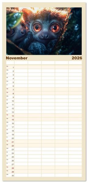 Produktbild: Familienplaner 2026 - Augen wie Kn&ouml;pfe mit 5 Spalten (Wandkalender, 21 x 45 cm) CALVENDO