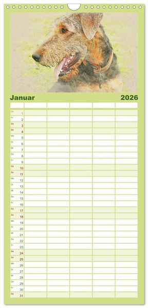 Produktbild: Familienplaner 2026 - Airedale Terrier 2026 mit 5 Spalten (Wandkalender, 21 x 45 cm) CALVENDO