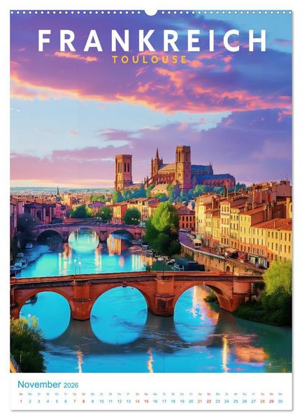 Produktbild: Frankreich - Old School Poster Style (Wandkalender 2026 DIN A2 hoch), CALVENDO Monatskalender