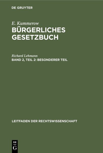 Produktbild: E. Kummerow; R. Lehmann: B&uuml;rgerliches Gesetzbuch / Besonderer Teil