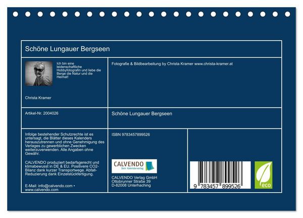 Produktbild: Sch&ouml;ne Lungauer Bergseen (Tischkalender 2026 DIN A5 quer), CALVENDO Monatskalender