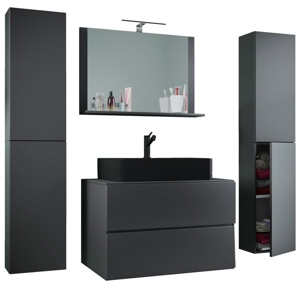 Produktbild: 5-tlg Waschtisch Badm&ouml;bel 80cm Lendas XL Schublade