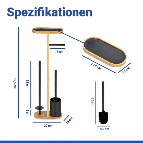 Produktbild: Stand WC-Garnitur Mod. Orea Bambus, mit Ablagefl&auml;che und Ersatzrollenhalter