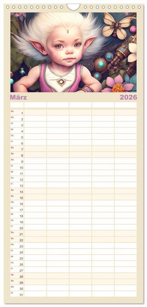 Produktbild: Familienplaner 2026 - Elfen Kinder - Die zauberhafte Welt der kleinen Elfen mit 5 Spalten (Wandkalender, 21 x 45 cm) CALVENDO