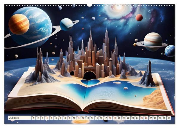 Produktbild: Fantasy-B&uuml;cher Sch&ouml;nheit des Universums (hochwertiger Premium Wandkalender 2026 DIN A2 quer), Kunstdruck in Hochglanz
