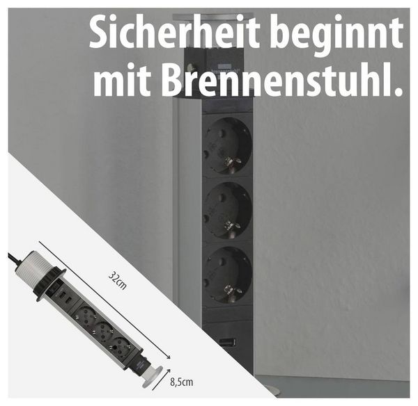 Produktbild: Brennenstuhl 1396200013 Steckdosenturm 3fach Aluminium, Schwarz Schutzkontakt 1 St.