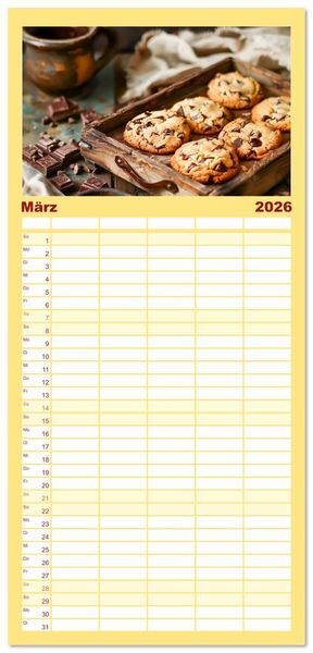 Produktbild: Familienplaner 2026 - Alles Schokolade oder was?! - Hei&szlig;e und kalte Gaumenfreuden aus Schokolade mit 5 Spalten (Wandkalender, 21 x 45 cm) CALVENDO