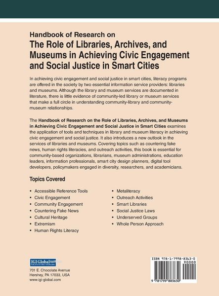 Produktbild: Handbook of Research on the Role of Libraries, Archives, and Museums in Achieving Civic Engagement and Social Justice in Smart Cities