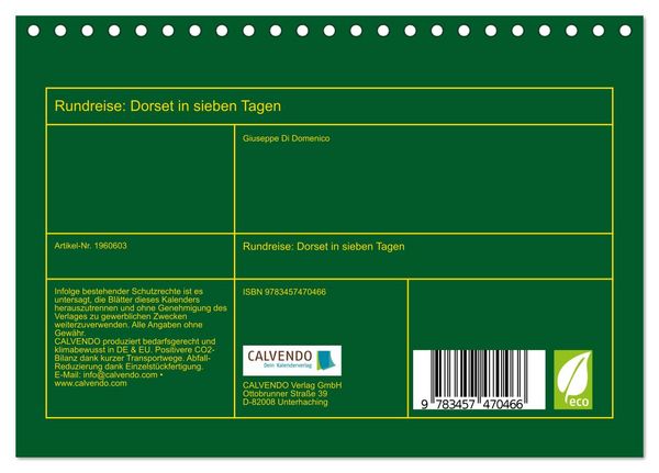 Produktbild: Rundreise: Dorset in sieben Tagen (Tischkalender 2026 DIN A5 quer), CALVENDO Monatskalender