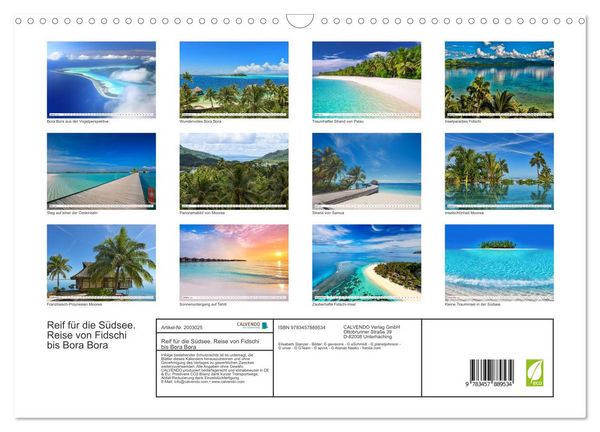 Produktbild: Reif f&uuml;r die S&uuml;dsee. Reise von Fidschi bis Bora Bora (Wandkalender 2026 DIN A3 quer), CALVENDO Monatskalender