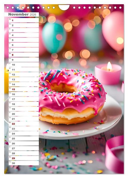 Produktbild: Donuts and Birthdays, s&uuml;&szlig;er Geburtstagskalender mit bunte KI Donuts (Wandkalender 2026 DIN A4 hoch), CALVENDO Monatskalender