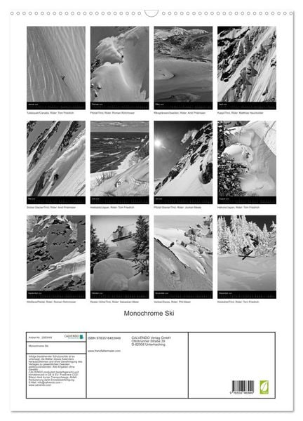 Produktbild: Monochrome Ski (Wandkalender 2026 DIN A2 hoch), CALVENDO Monatskalender