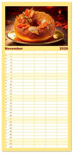 Produktbild: Familienplaner 2026 - Donuts - Eine Reise durch die Jahreszeiten mit 5 Spalten (Wandkalender, 21 x 45 cm) CALVENDO