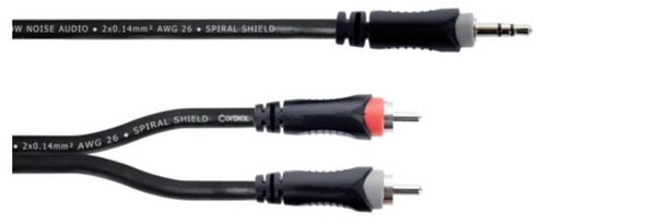 Produktbild: Cordial 14856 Klinke / Cinch Audio Y-Adapter [1x Klinkenstecker 3.5 mm - 2x Cinch-Stecker] 3 m Schwarz PVC-Mantel, Zwillingsleitung
