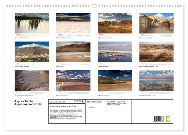 Produktbild: A quick trip to Argentina and Chile (Wall Calendar 2026 DIN A2 landscape), CALVENDO 12 Month Wall Calendar