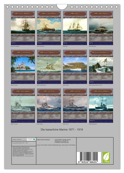 Produktbild: Die kaiserliche Marine 1871 - 1918 (Wandkalender 2026 DIN A4 hoch), CALVENDO Monatskalender
